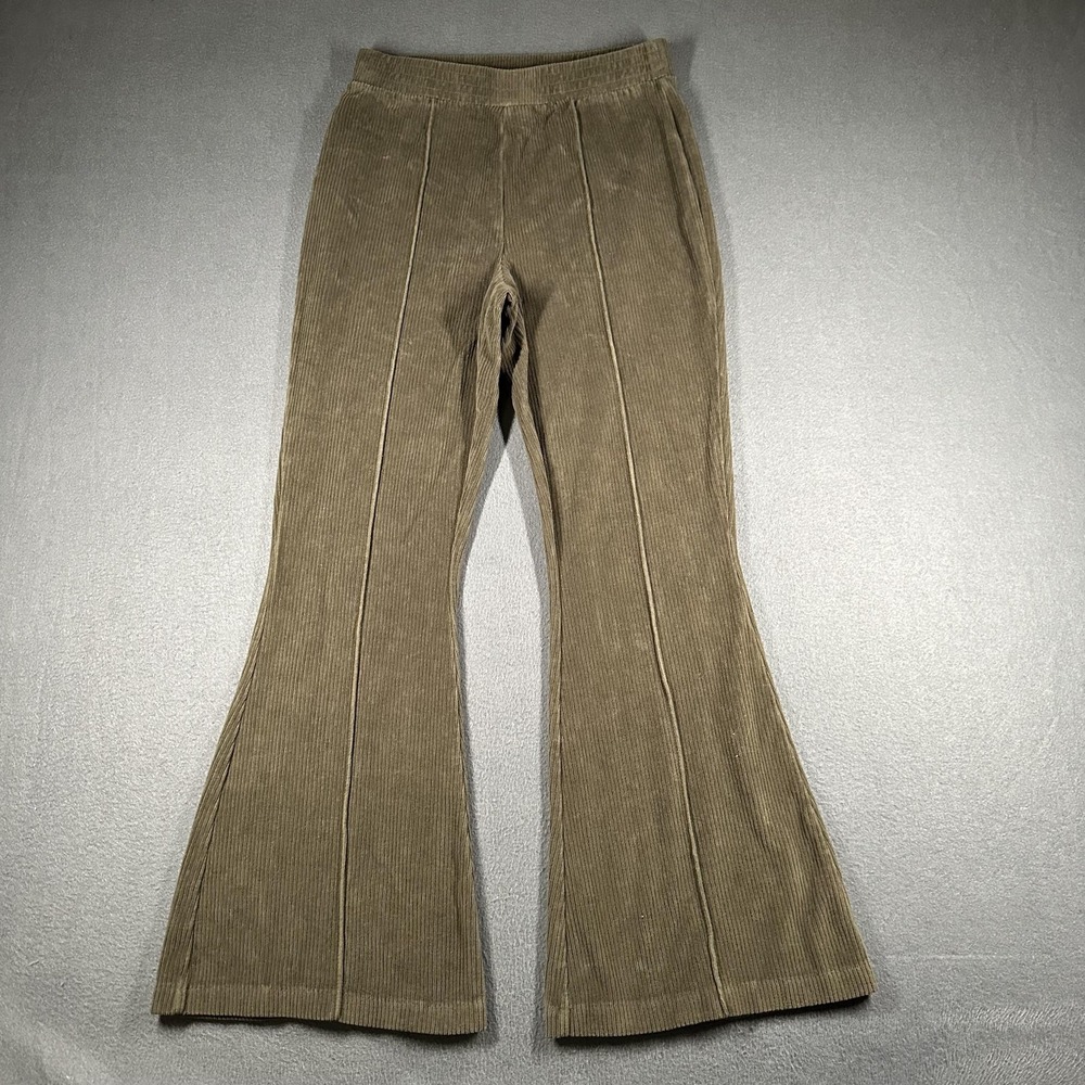 Aerie Pants Womens Small Short Brown Corduroy Ribbed Flare Leg Lounge